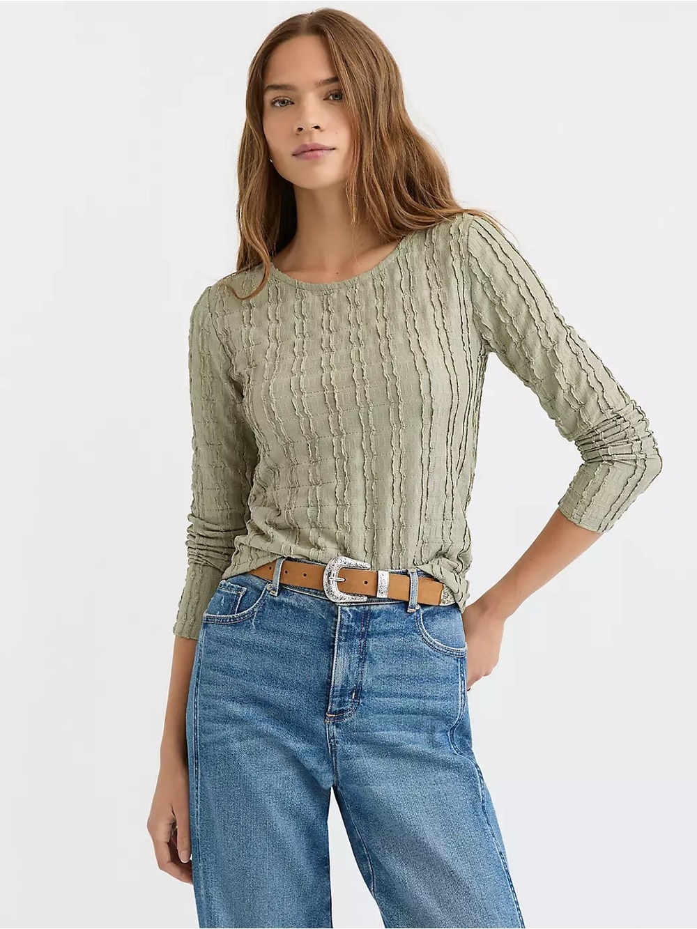 Loft Textured Long Sleeve Crewneck Tee
